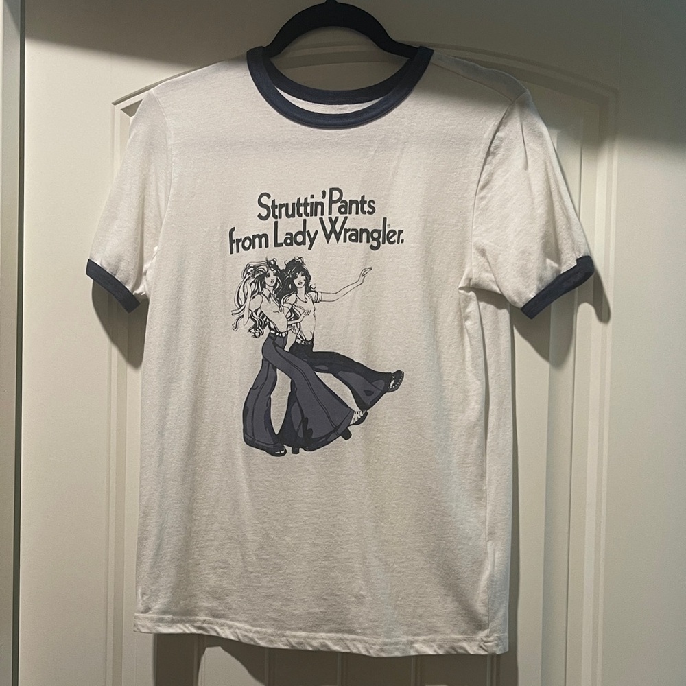 Wrangler White Ringer Tee with Navy Graphic